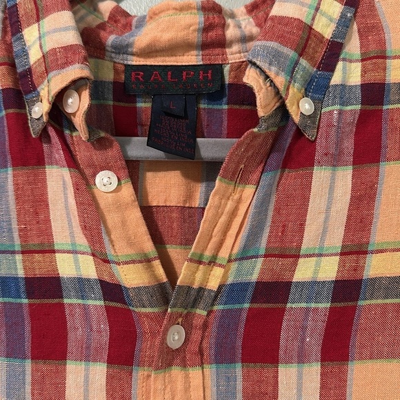 Ralph Ralph Lauren Linen Top Button Down Collared Plaid Shirt - Picture 11 of 15